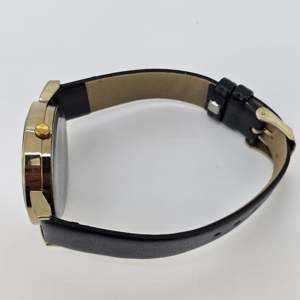 Women's Hearts Analog Watch 38MM White Dial Black Faux Leather Bands NEW Battery